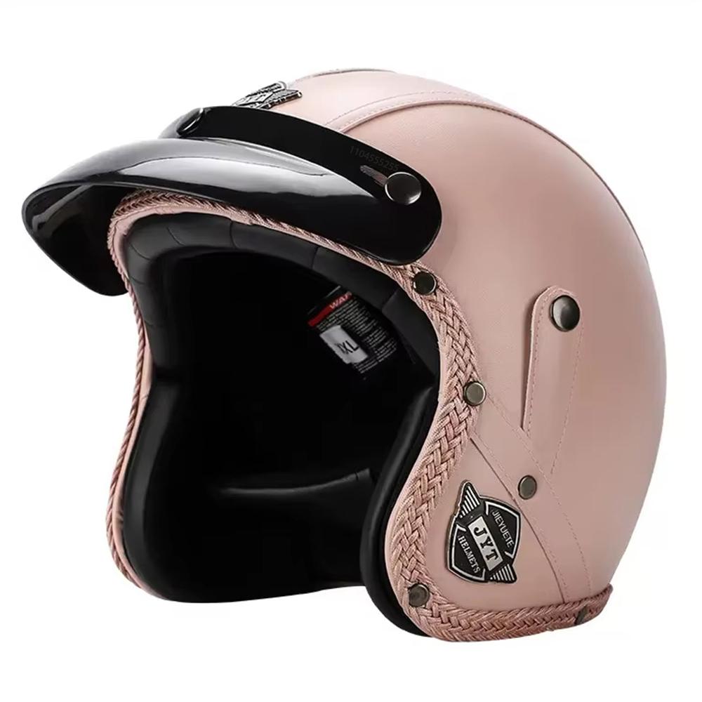 Retro Motorcycle Helmet PU Leather Open Face Chopper Bicycle Helmets Classic Casco Moto Vintage Capacete De Moto Helmet ECE DOT