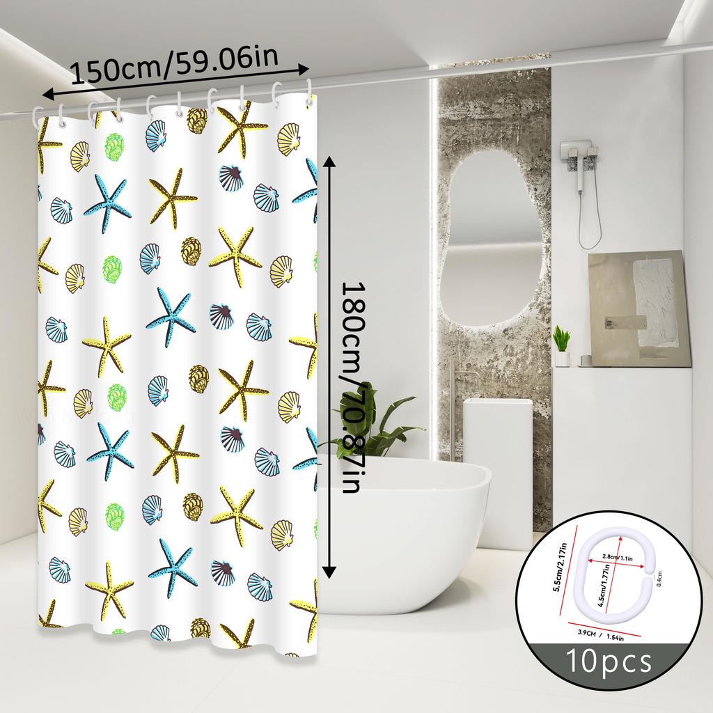 Starfish Pattern Shower Curtain, Ocean-Themed Design, Refreshing Natural Style, Bathroom Shower Partition Curtain
