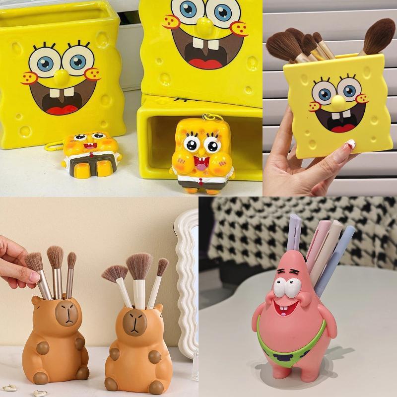 Discover Intime Unisex Kids Adorable Spongebob Storage Pen Box Student Stationery Organizer Box Patrick Star Desk Pen Holder Makeup Brush Storage Bo