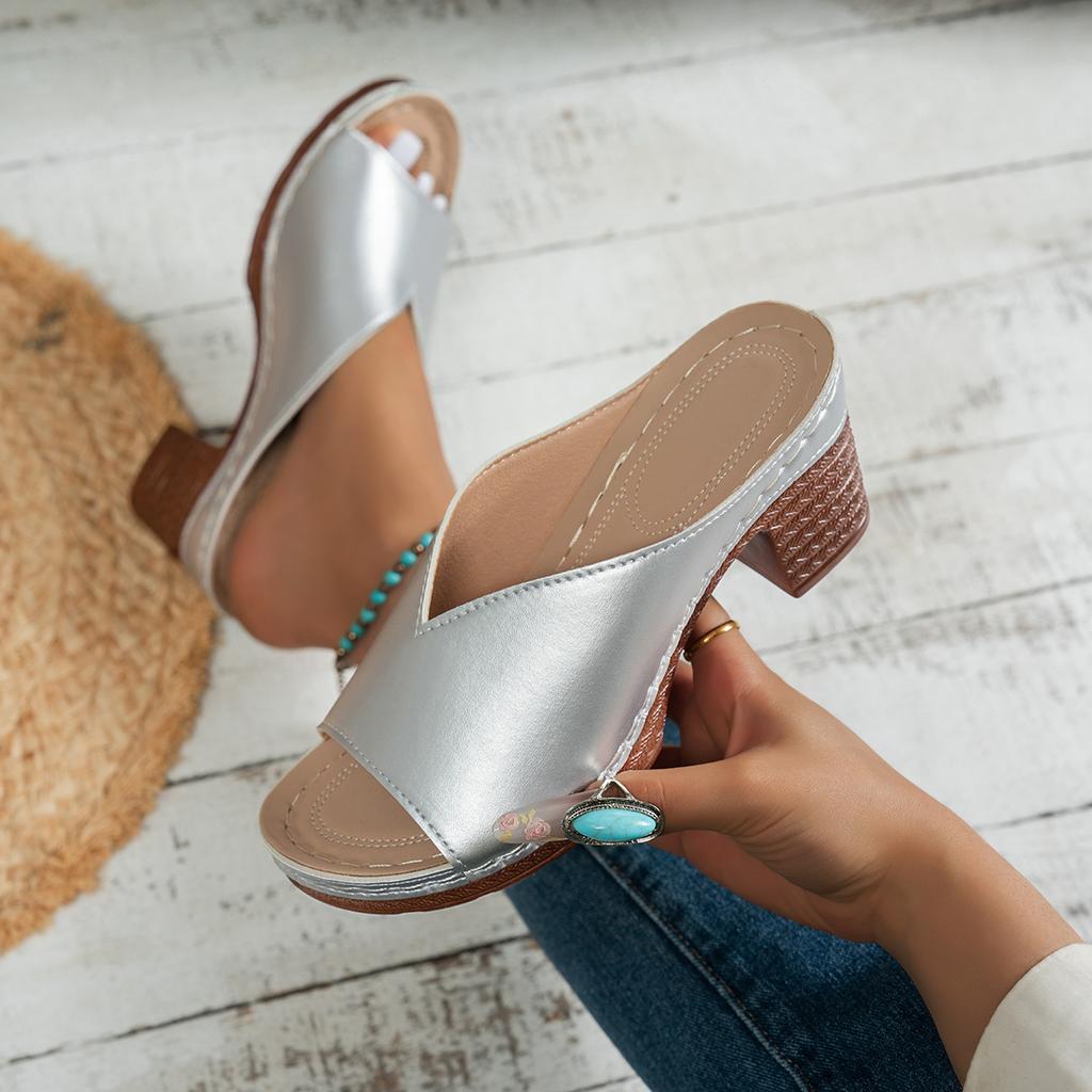 Fashion Women High Heels Sandals 2025 Summer New Sandals Women Fashion Soft Platform Shoes Ladies Chunky Heels Buckle Designer Slippers
