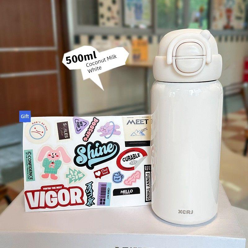 

Stainless Steel Large-Capacity Thermos Cup, Sports Water Bottle, Outdoor Household Anti-Fall Straw Water Cup, High-Looking Design for Men and Women 500 ml White