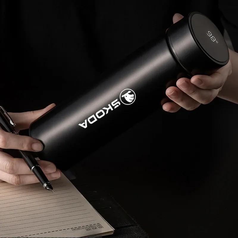 500ml Car Smart Thermos Mug Stainless Steel ulated Water Bottle For Skoda Octavia Superb Rapid Kodiaq Karoq Fabia Kamiq Enyaq