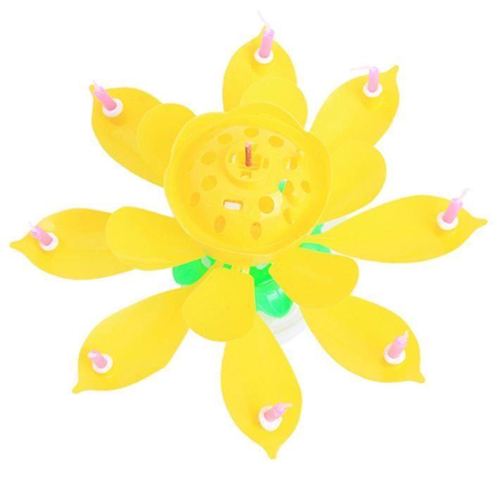 Bougie Musicale - Lotus Light - Jaune - Rotative - 8 Petales - Décoration d'Anniversaire jaune