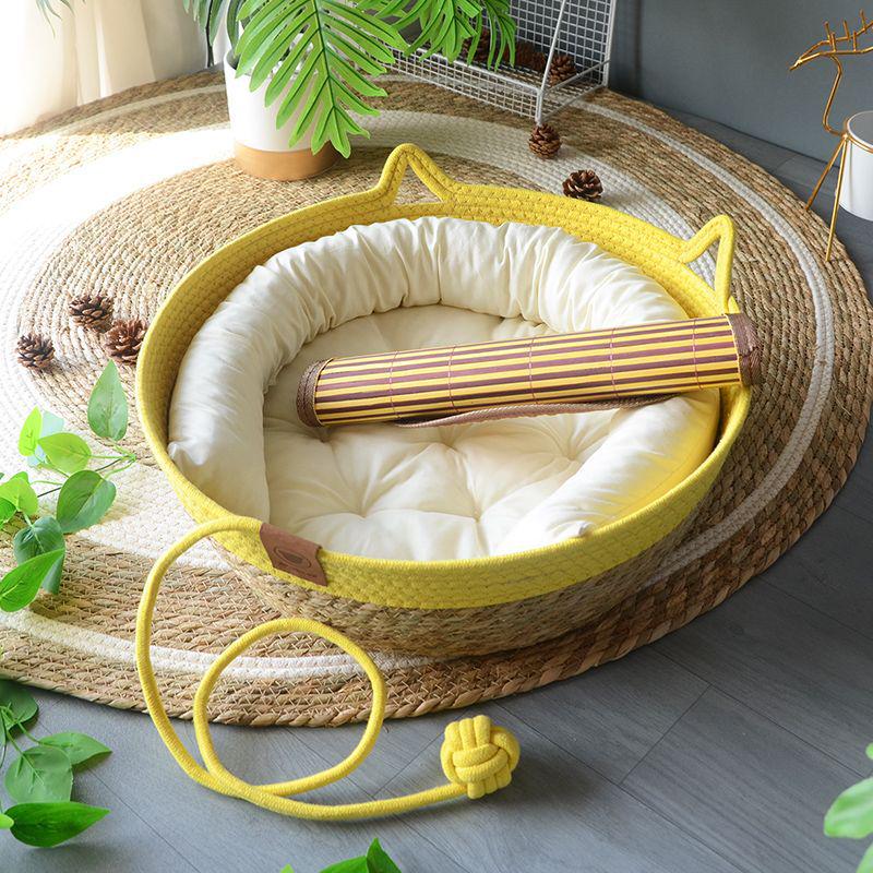 Rattan Woven Cat Bed: All-Season Winter Warm Nest for Pets