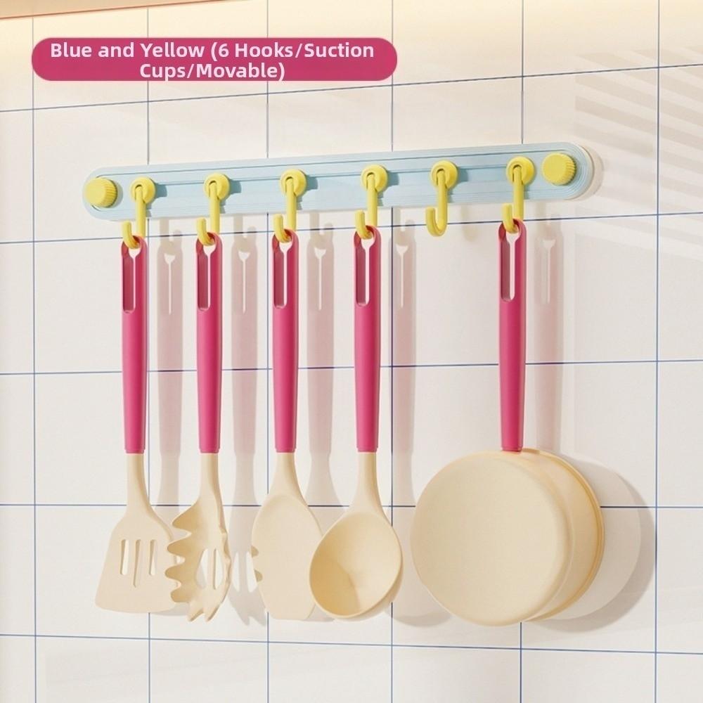 Non-Marking Suction Cup Hooks Plastic Kitchen Storage Hooks Practical Towel 6 Head Hooks  Bathroom