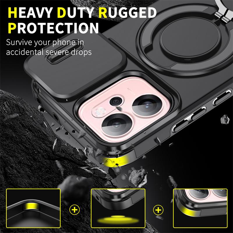Funda For OPPO Reno 14F 5G Case Armor Slide Camera Lens Protection Back Cover Reno14F Reno14 F 5G Car Magnetic Ring Holder Coque