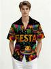 Mexican Style Printed Short-Sleeve Shirt for Men, Casual Loose-Fitting Collared Shirt Suitable for Holiday Parties And Everyday Wear, Men'S Summer
