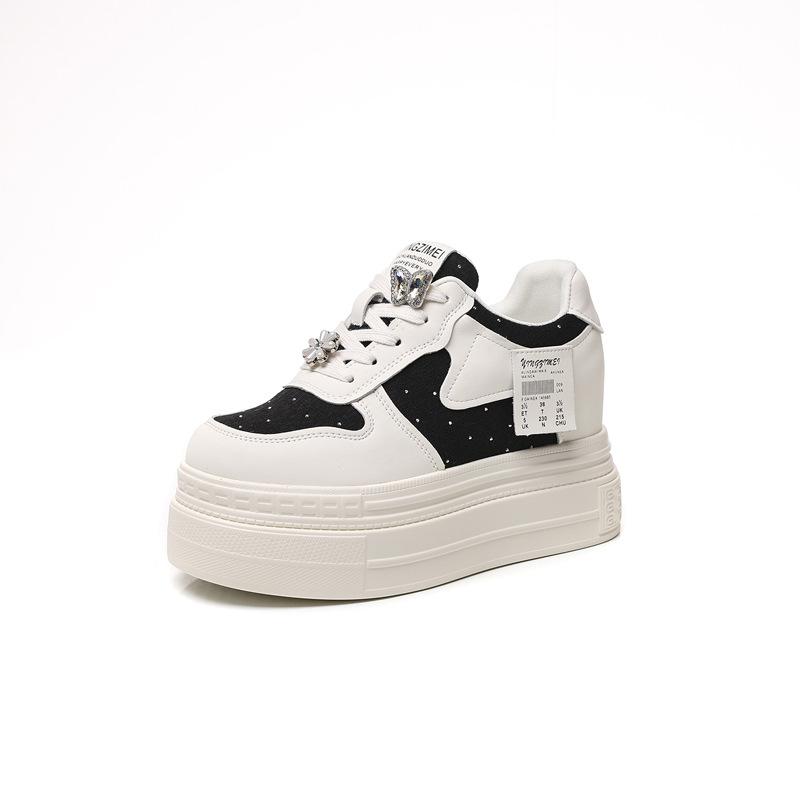 Thick-soled 2025 spring and autumn heightening white shoes super high women's shoes lace-up new round head fashion thin casual versatile