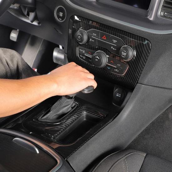 Carbon Fiber Air Conditioner Switch &Gear Shift Cover Trim for Dodge Charger 15+