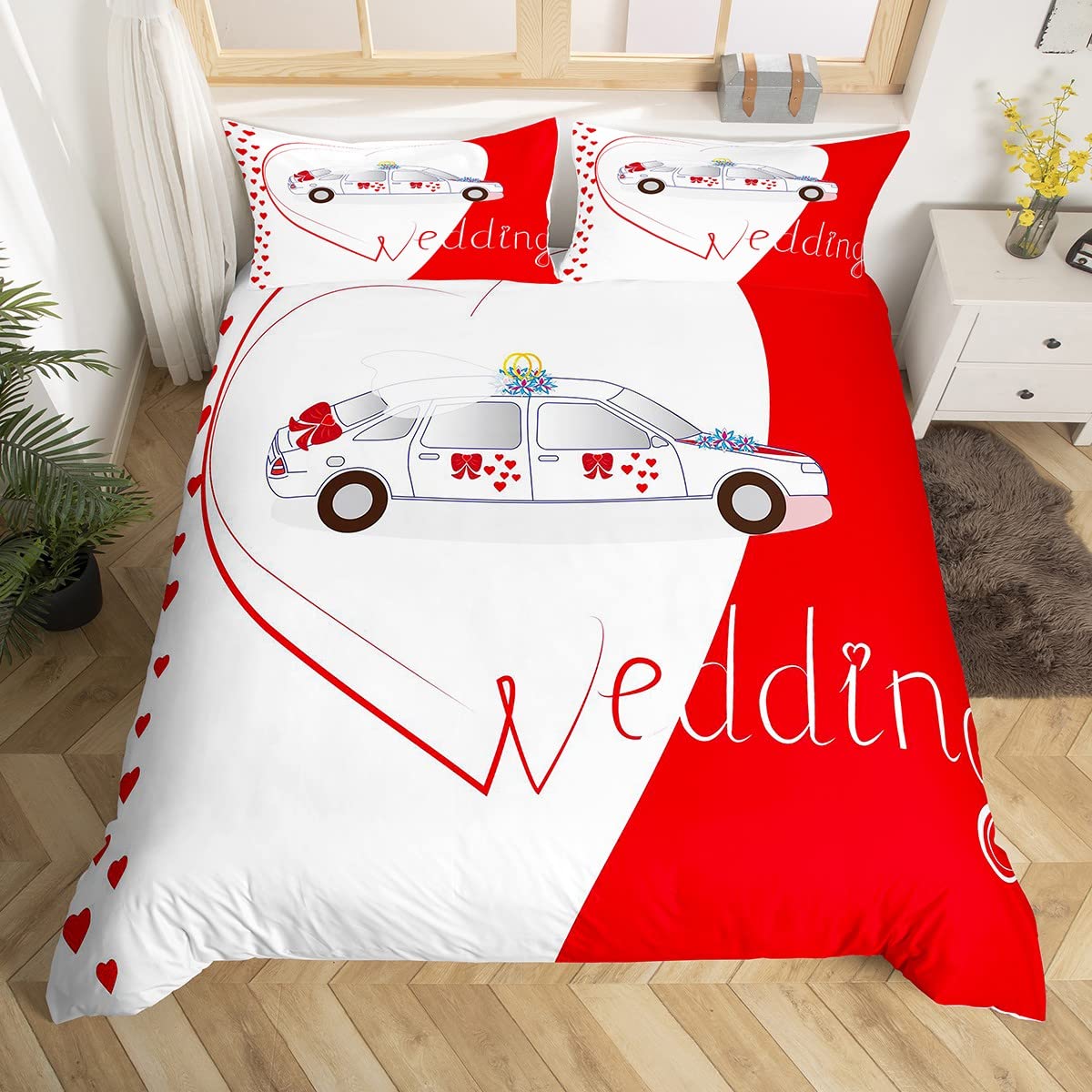 

Rose Flower Bedding Set Valentine Duvet Cover Romantic Couple Theme Red Blossom Petals Quilt Cover EU single(135x200cm)