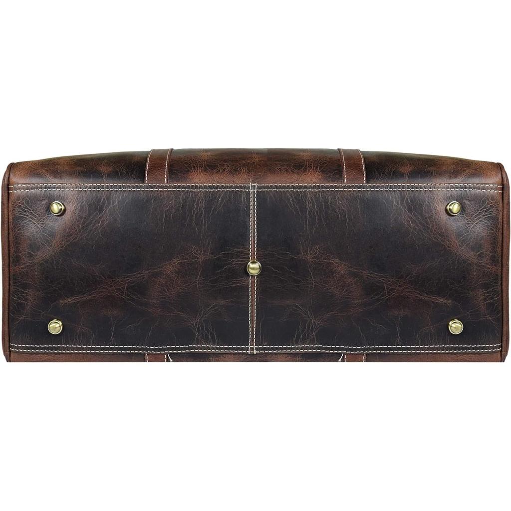 Leather Castle Genuine Vintage Buffalo Hide Leather Men’s Duffel Bag Sports Gym, Travel, Carry-on Air-cabin Luggage Handbag, Dark Brown