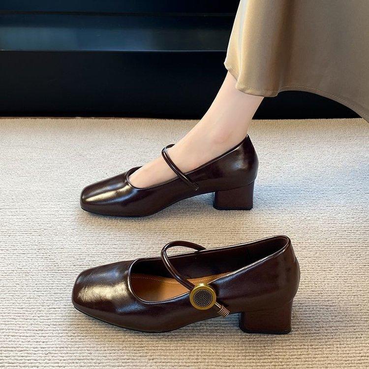 Niche belt buckle square head Mary Jane shoes spring new French retro single shoes high heels