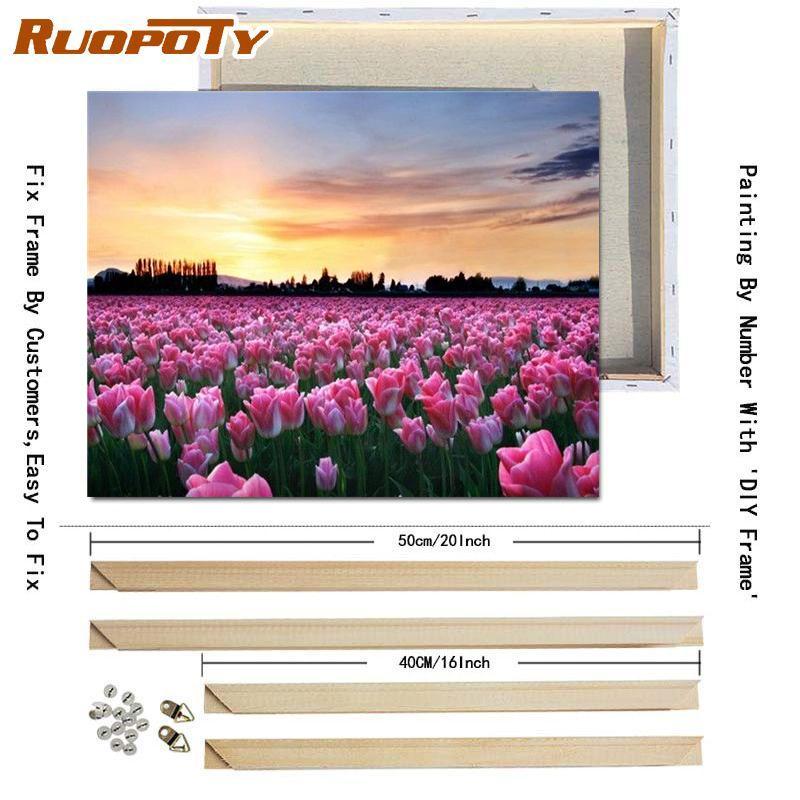 RUOPOTY Digital Painting Flower Sea Hand-Painted Wall Art Painting Unique Gifts On Canvas Sunset Pictures Home Decoration