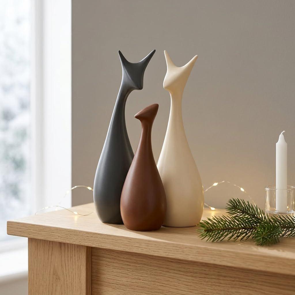 Home Decor Lucky Deer Family Matte Finish Ceramic Figures - (Set of 3, Matte Brown)