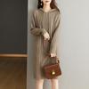 Autumn and winter new hooded casual medium and long dress women's fashion knitted large size loose pullover sweater women