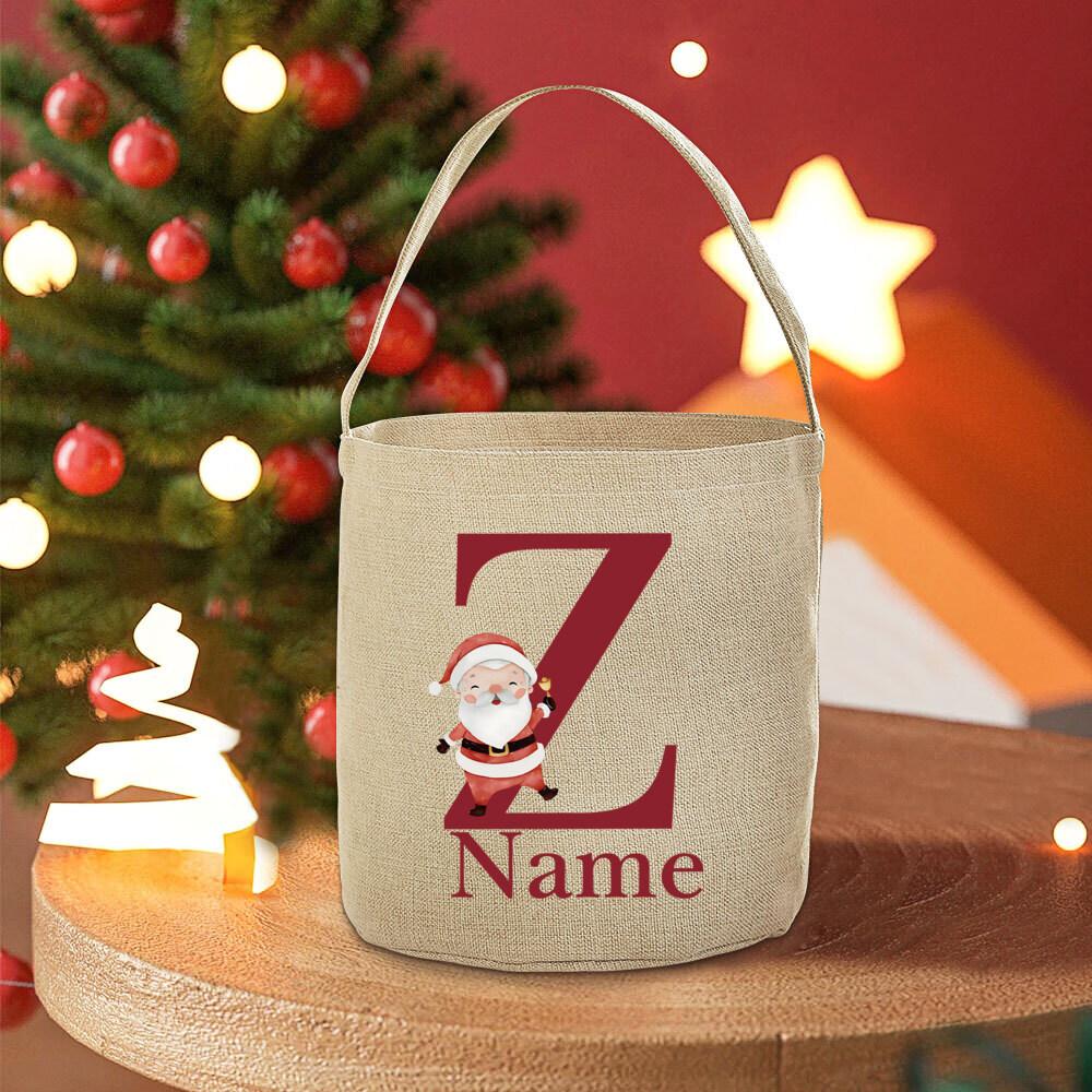 Personalised 26 Initial with Name Candy Bucket Bag Christmas Party Children's Tote Bags Portable Basket Kid Xmas Gifts
