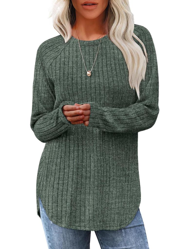European and American Women's Autumn Loose Long Sleeve High-Low Hem T-Shirt Top