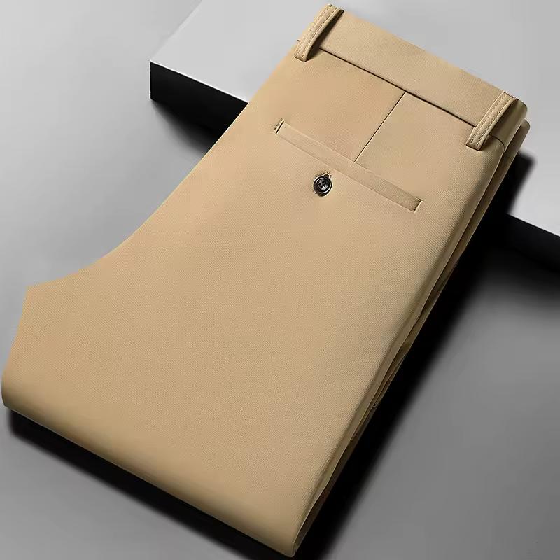 Calças de Verão Masculinas Finas Retas Elásticas Casuais com Tecido Sem Marca Sem Passar Sensação Sedosa e Fresca