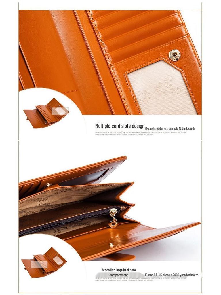 Women's Tri-Fold Genuine Leather Wallet: Large Capacity, Multiple Card Slots, Korean Style Coin Purse with Clasp.