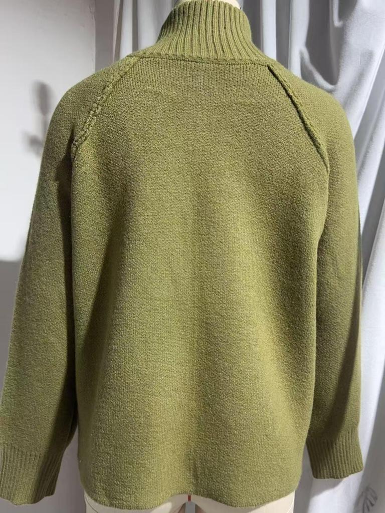 Solid Stand Collar Zip Knitted Cardigan Top Sweater Jacket