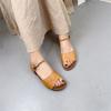 Johnature Genuine Leather Flat Sandals Handmade Leisure Peep Toe Belt Buckle Soft Sole Women's Shoes