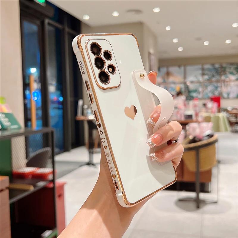 Pokovovaný silikonový pouzdro s řemínkem na zápěstí pro Samsung Galaxy S25 S24 S22 S21 S23 Ultra Plus A55 A52 A54 A53 5G Nárazuvzdorné pancéřové kryty