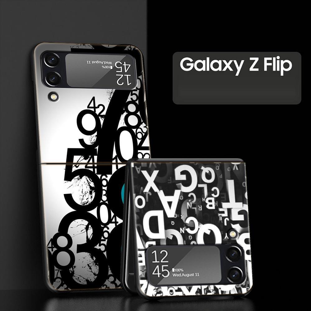 Number Pattern Hard PC Phone Case For Samsung Galaxy Z Flip 7 6 5 4 Black Cover For Galaxy Z Flip 3 Foldable Fundas Shell Capas