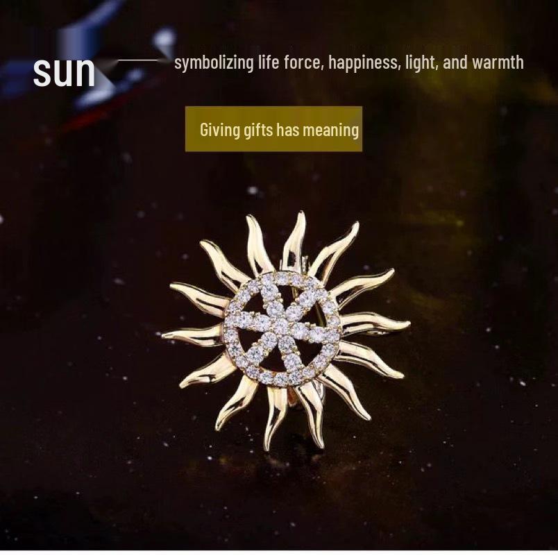 Luxury Sunflower Zircon Brooch: Classic, High-Grade Lapel Pin for Men.