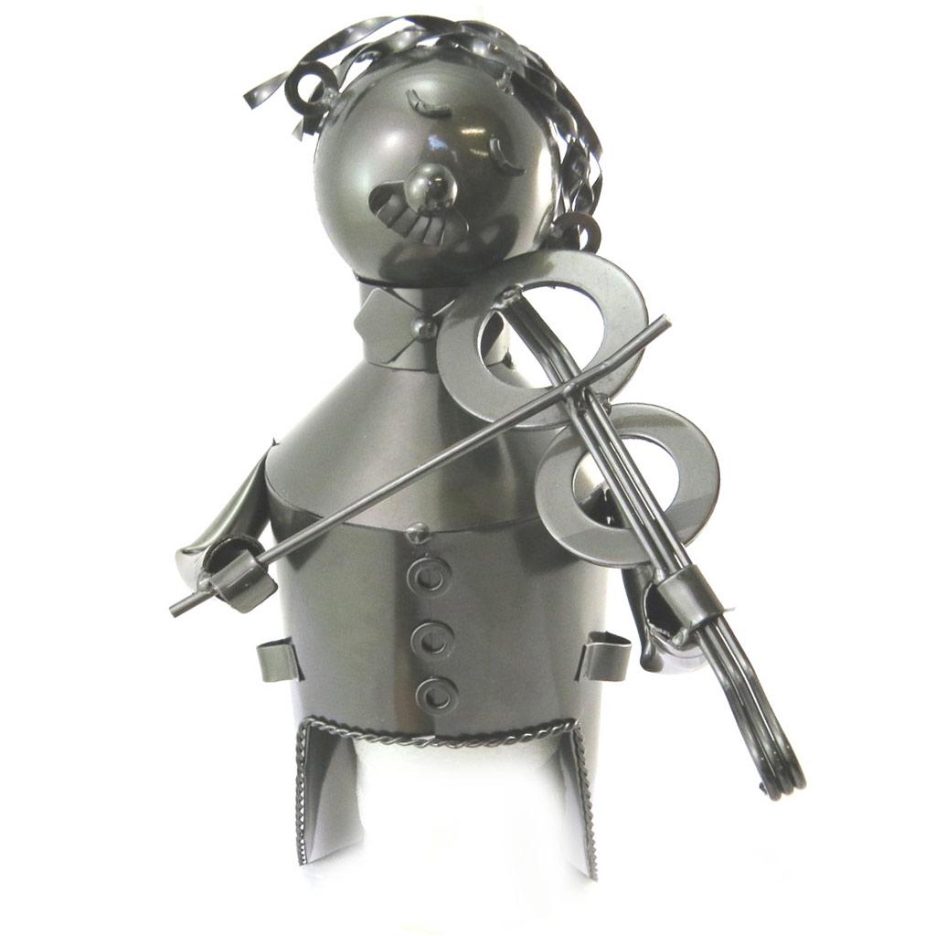 Les Trésors De Lily [N5490] - Bottle Holder 'Metal Sculpture' Violinist - 27. 5x9 Cm