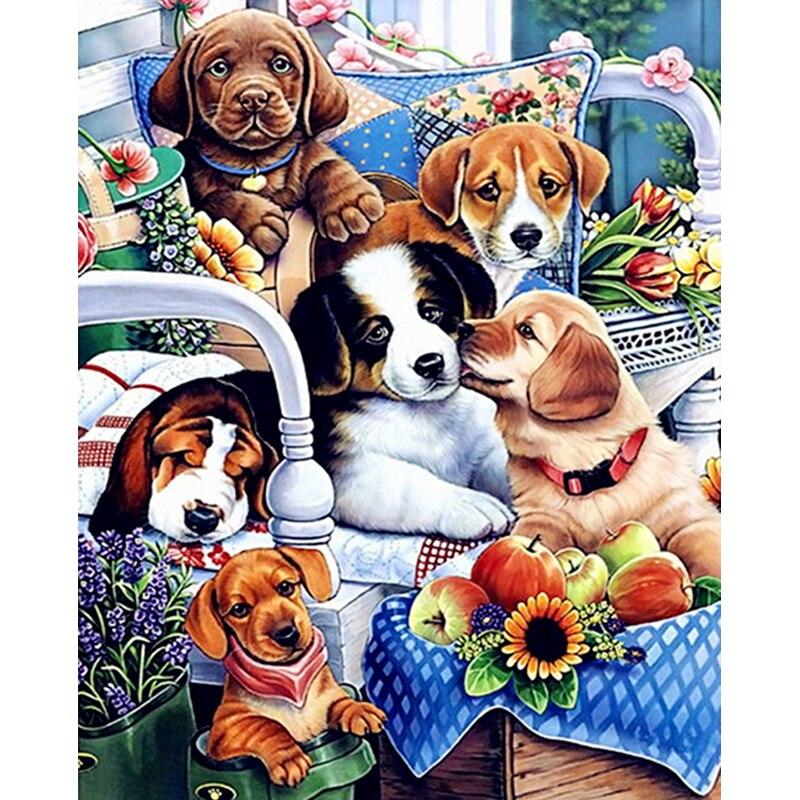5D DIY Diamond Painting Cute Dog Diamond Embroidery Animal Scenery Cross Stitch Full Round Drill Home Decor Manual Gift