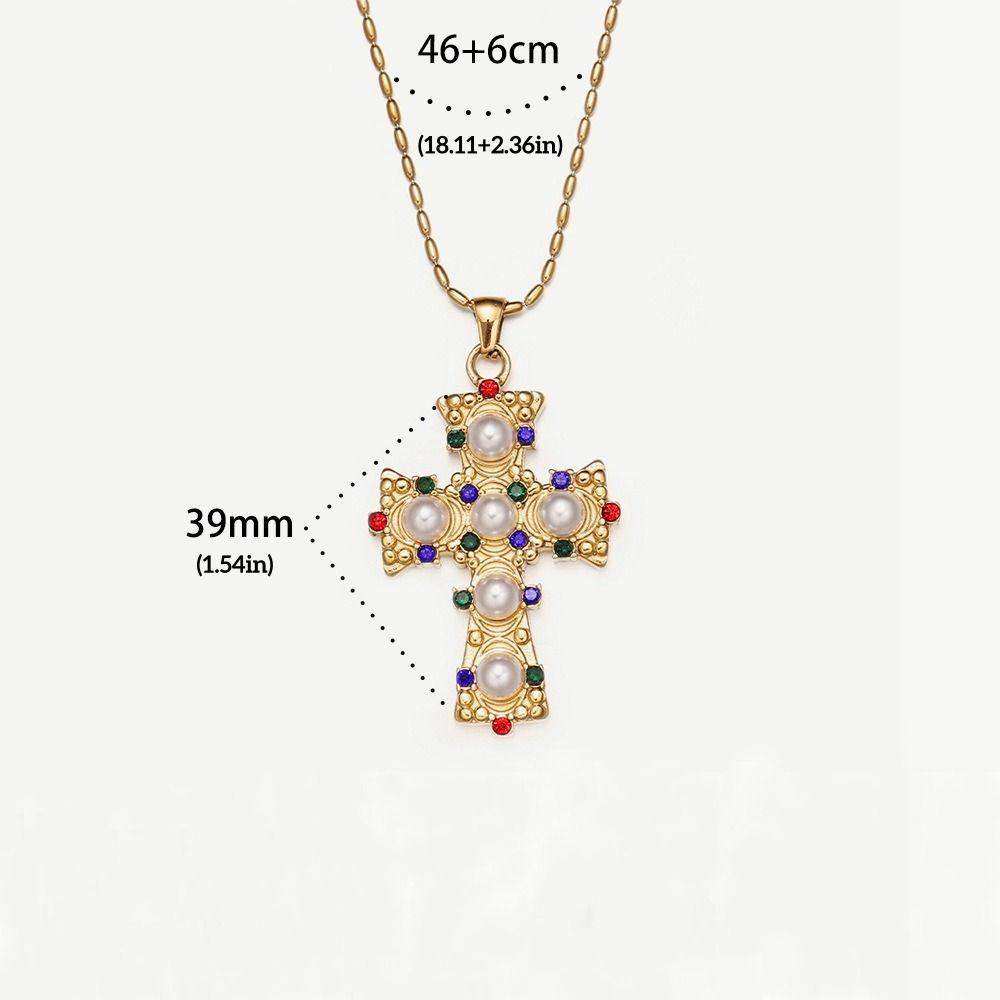 Stainless Steel Cross Pendant Necklace Exquisite Vintage Jewelry Necklace Pearl Necklace  Gift