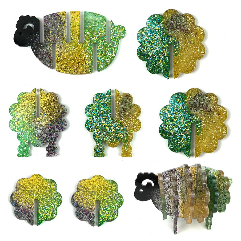 1 Set Animal Sheep Coaster with Storage Rack UV Crystal Epoxy Mold Cup Mat Pad Resin Silicone Mould DIY Crafts Mold