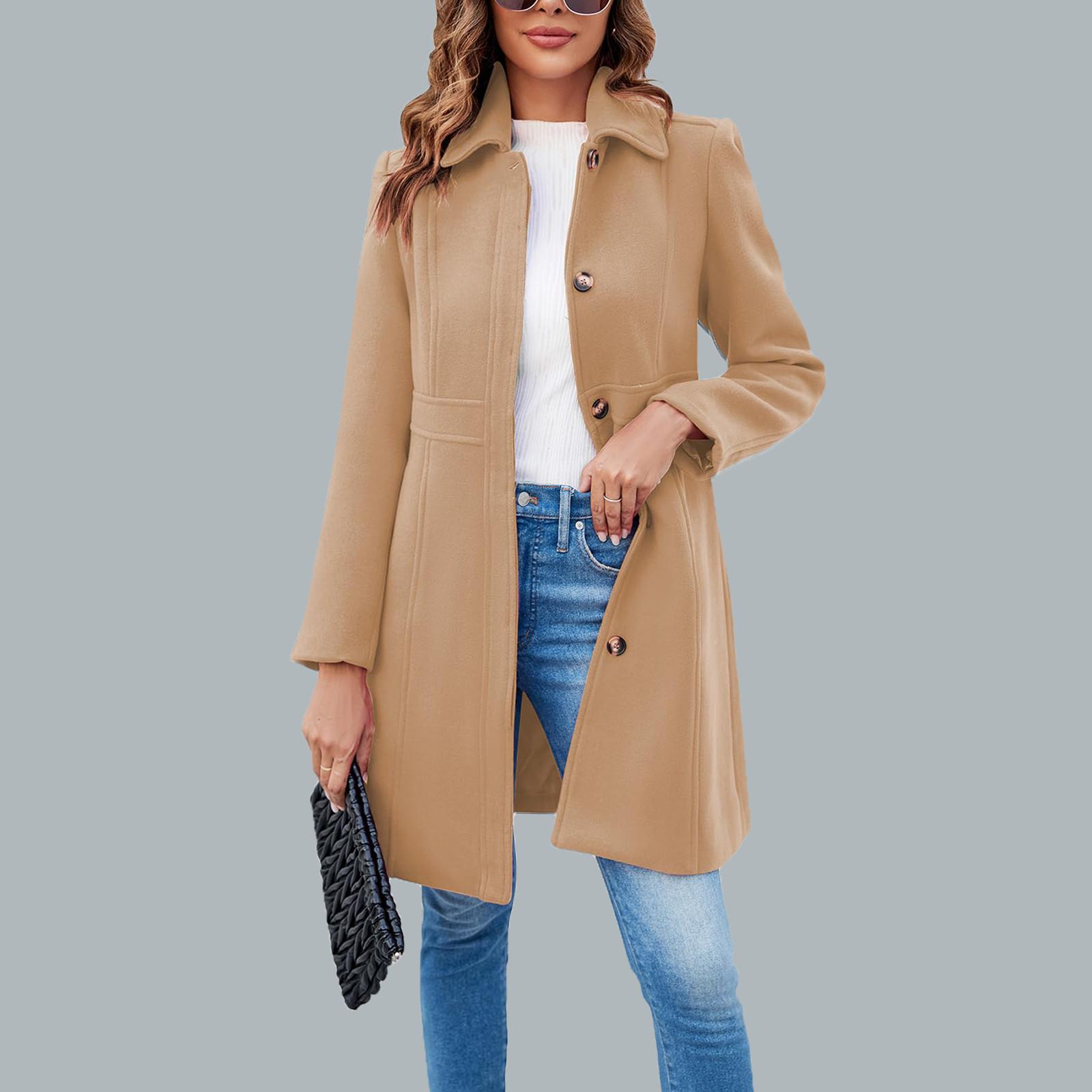 

Stylish Women s Elegant Single-breasted Long-sleeved Lapel Winter Coat/ Coat XL хаки