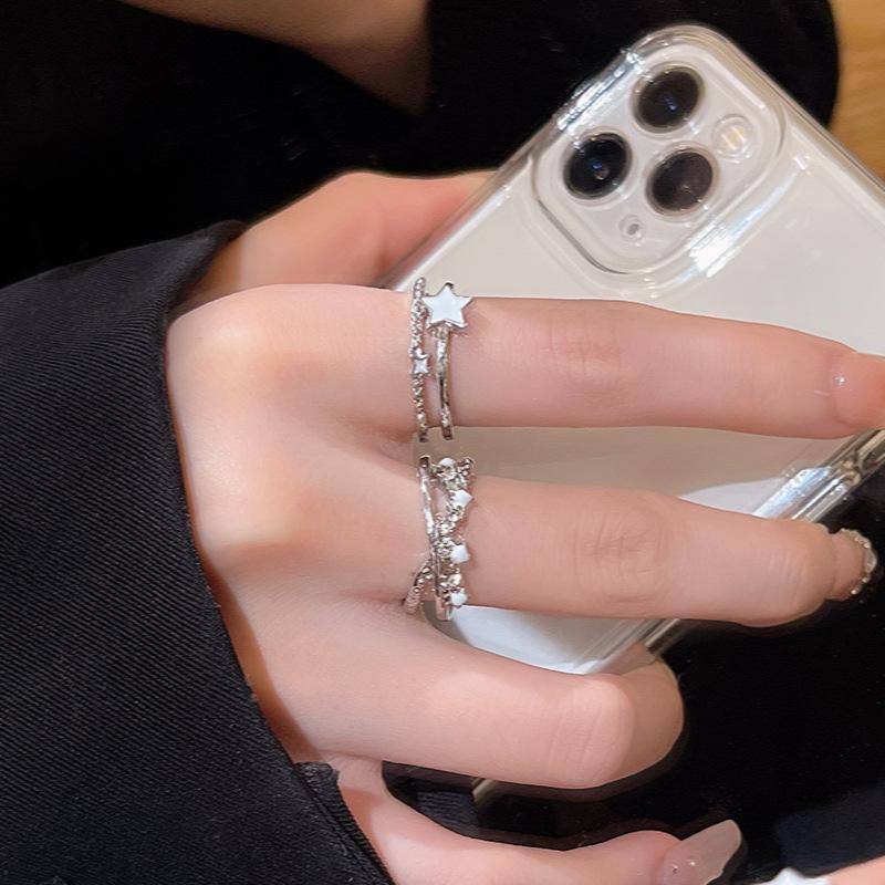 Double star zircon ring female niche design Spice girl ring light luxury personalized jewelry