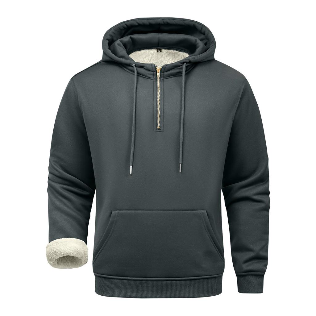 Men's Solid Color Half-Zip Fleece Hoodie Men's Sports Large Size Casual Fleece Hoodie