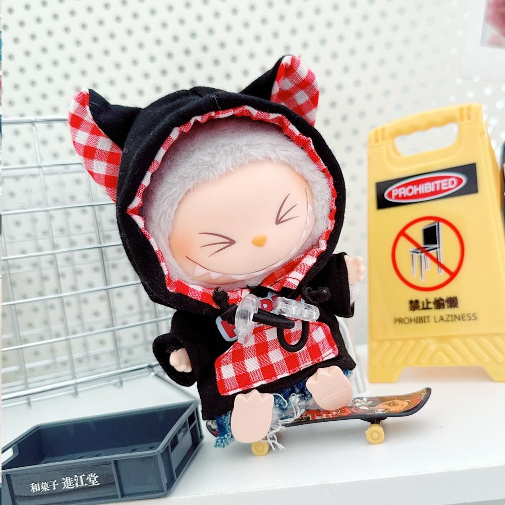 Für 17 cm Labubu Puppenkleidung, modische Kleidung, Kapuzenpullover, Puppenkleidung, farblich passende Kapuzenpullover, Puppenzubehör, süße Dekoration, kleine Tücher