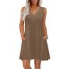 Women's Summer Dresses Loose Fit Solid Color V Neck Sleeveless Sundresses Beach Hawaiian Dress With Pockets