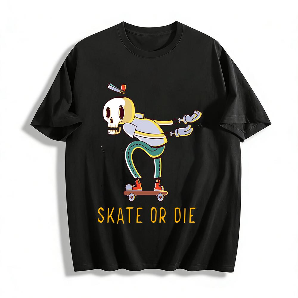 

Скелетный Принт Skate Or Die Модная Повседневная Унисекс Футболка с Коротким Рукавом Футболка из Чистого Хлопка XXS