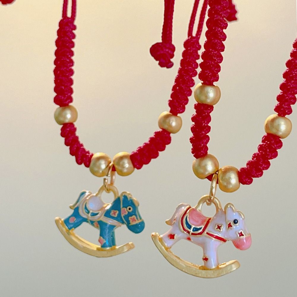 Chinese Style Horse Year Bracelet Fortune Red Rope Weave Bracelet Cute Lucky Pony Red Rope  Couple