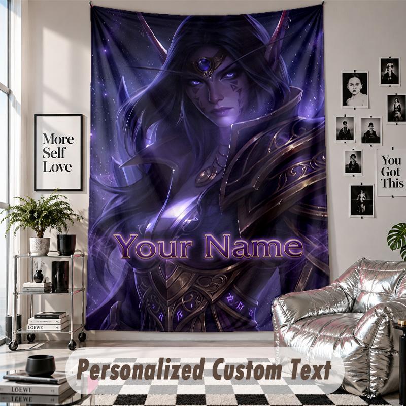 Custom Tapestry Wall Hanging, World of Warcraft Personalized Name Text Home Wall Decor