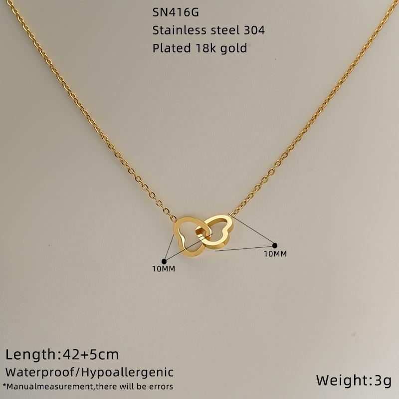 

Ожерелье из титановой стали с переплетающимися кольцами любви, золотое, женское, легкая роскошь, высокое чувство стиля, двойное кольцо, кулон в форме сердца, цепочка для ключицы
