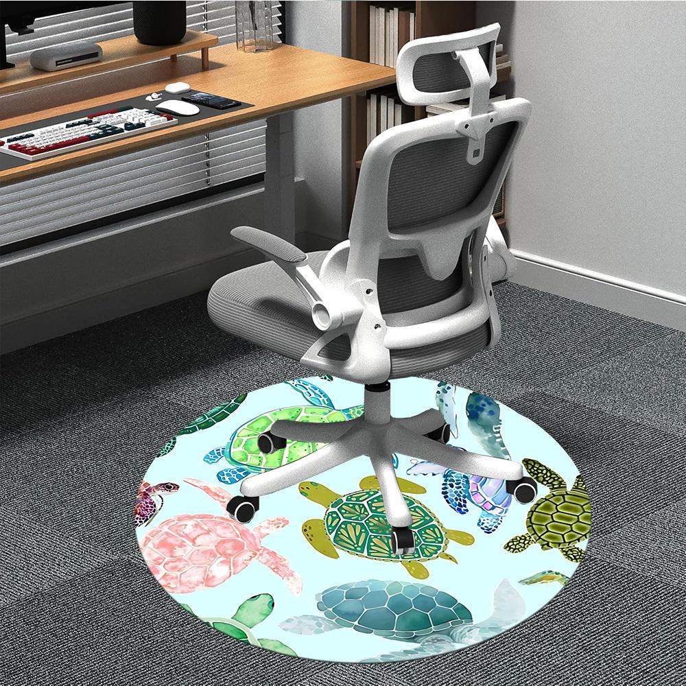1pc Sea Turtle Print Chair Carpet for Office, Round Polyester Mat, Indoor Decor for Office, Washable Non-slip Carpet yy251219025