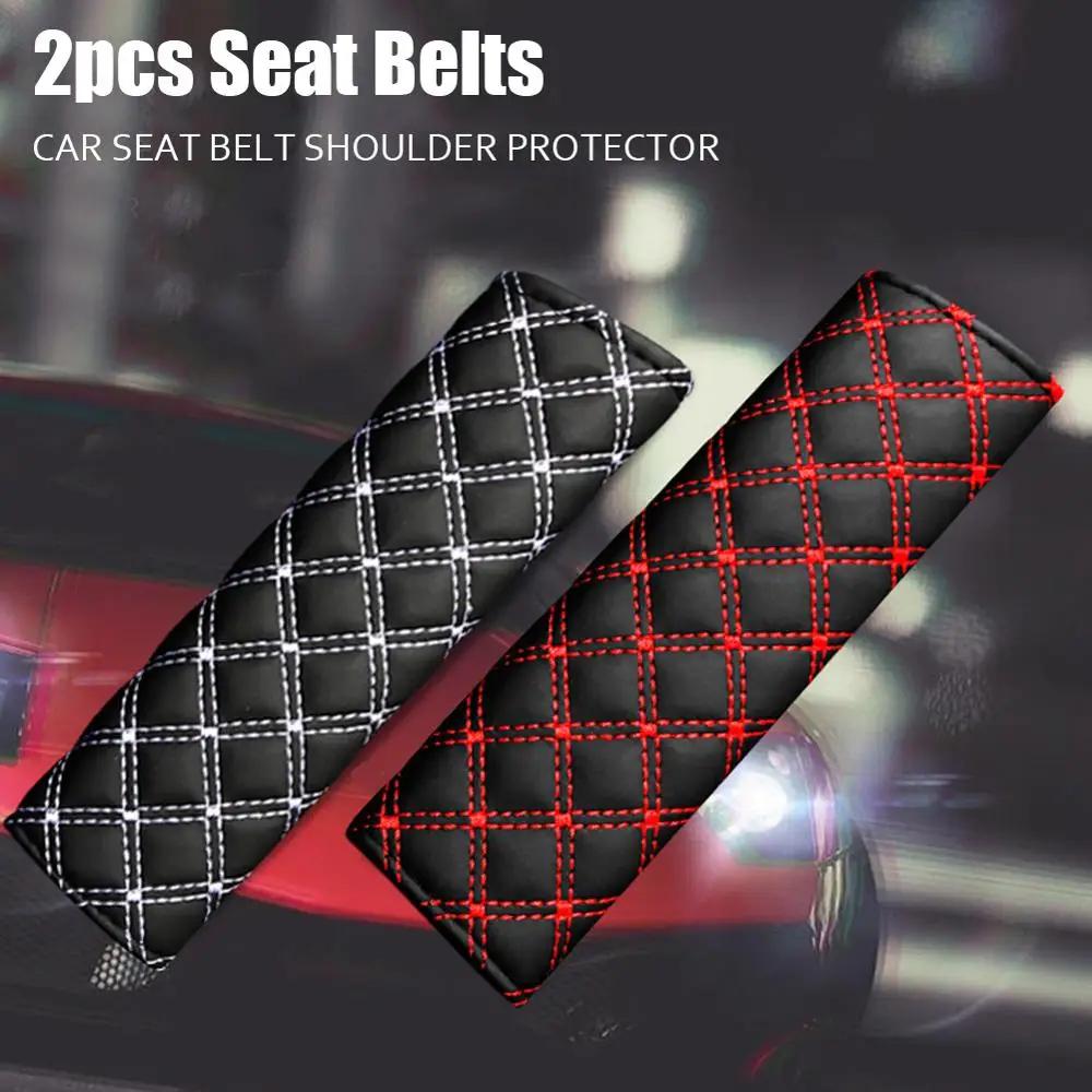 2PCS Universal PU Car Seat Belt Cover Plush Car Safety Belt Cover Shoulder Pad for Kids Adults Car Interior Accessories