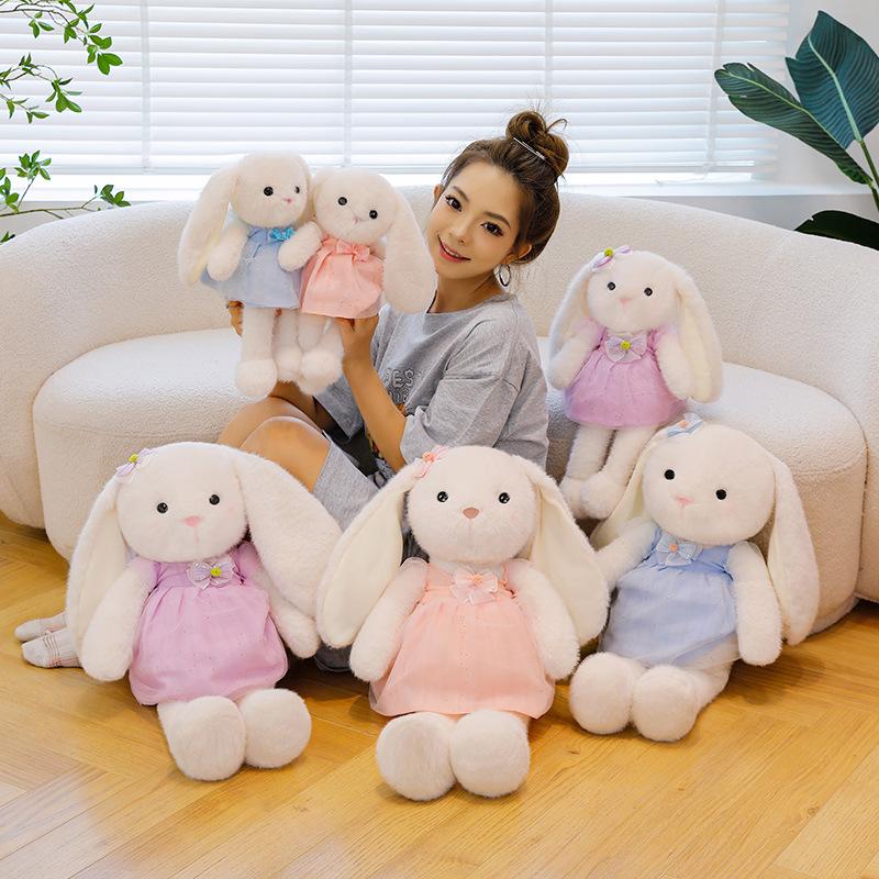 Cute Long Cartoon Ears Rabbit Plush Toy Princess Dress Stuffed Sleep Gift Doll