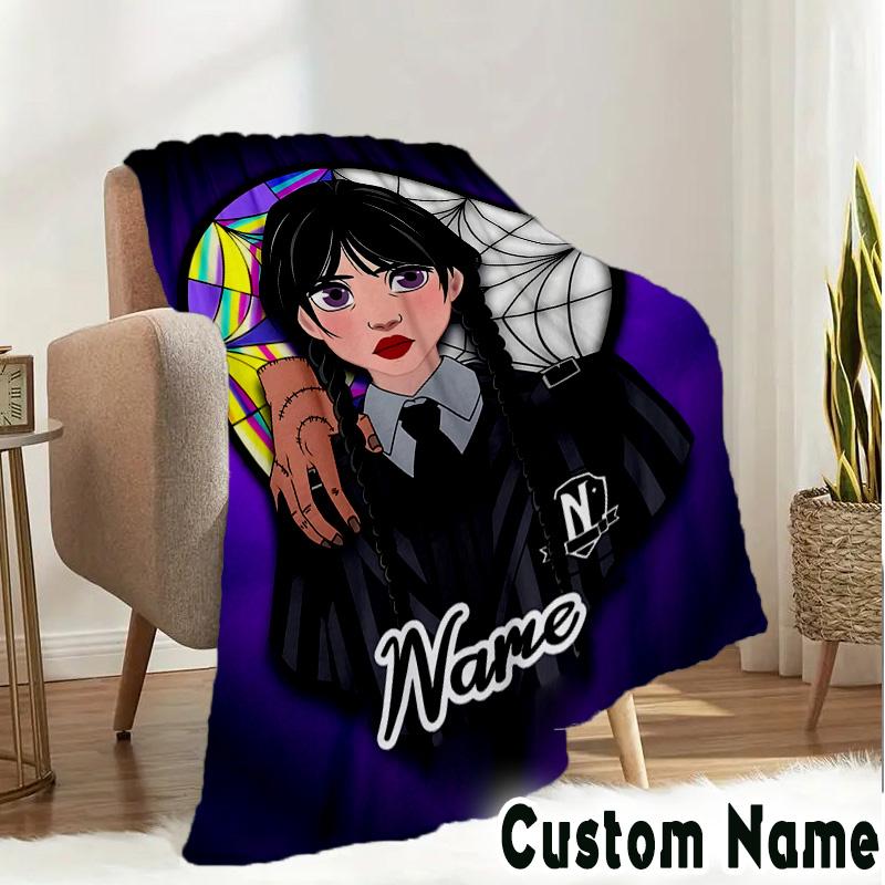 Custom Name Wednesday Blanket Bedding Blanket Picnic Blanket for Women Men, Throw Blankets for Couch Bed, Christmas and Halloween Gifts