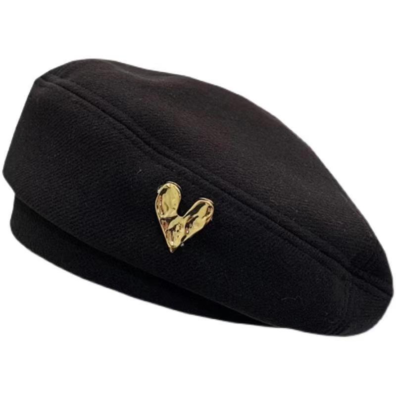 Korean Style Autumn And Winter Woolen Beret Caps For Women Retro All-Match Fashion Love Painter Hats Elegant Solid Beret Hat
