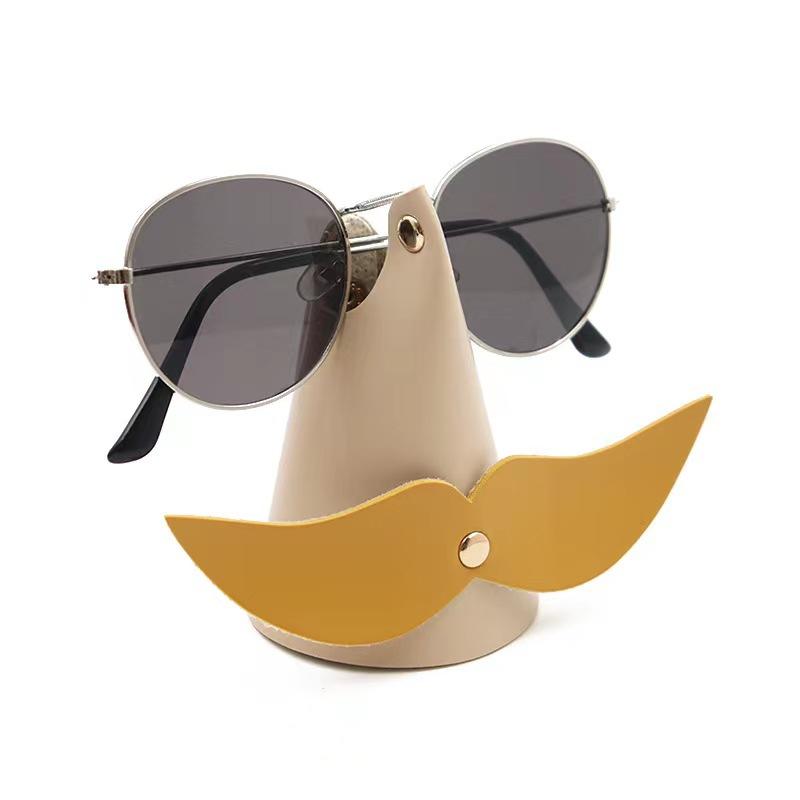 Bearded Leather Glasses Holder Ins Glasses Clip Leather Ornament Set Office Glasses Holder Leather Glasses Frame