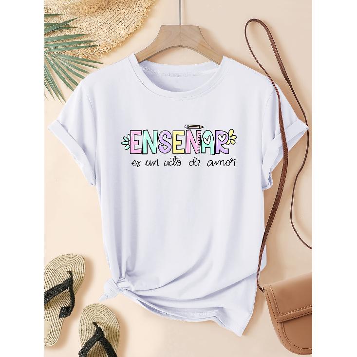 Back-to-school season for ladies T Shirt“Teaching is an act of love”Series of round-neck casual fashion fresh style women s sports tops with S белый