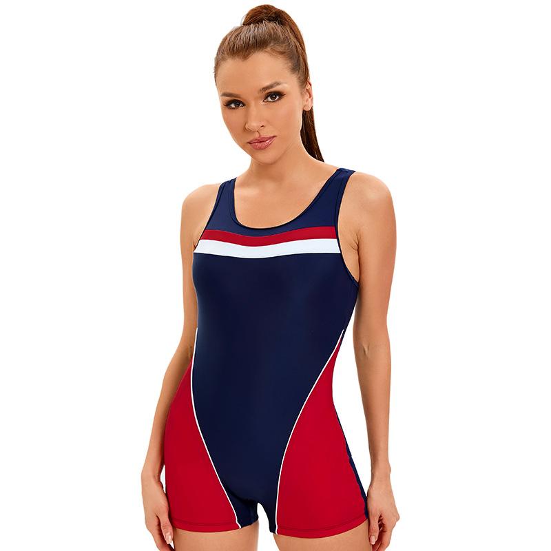 2024 Colorblock Sports Swimsuit Women's Backless Conservative Swimsuit
