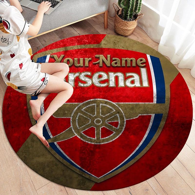Arsenal F Custom Name Round Area Rug,Carpet Rug for Living Room Bedroom Sofa Playroom Decor,Non-slip Floor Mat